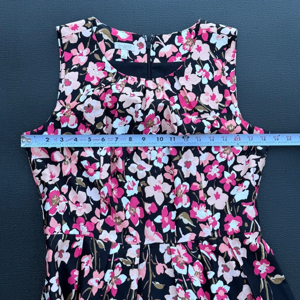 Talbots Dress Women 10 Navy Blue Excellent Floral Sleeveless Fit Flare Cotton - Picture 8 of 9